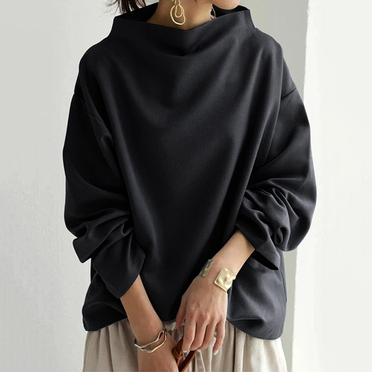 Women's Oversized Jumper with Draped High Neck, view 2