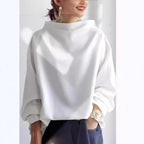 Women's Oversized Jumper with Draped High Neck, White, view 4