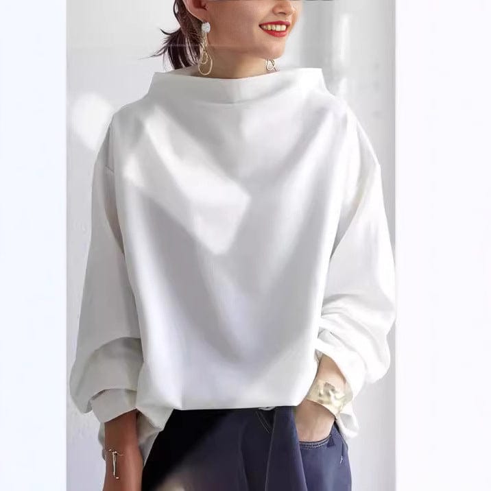 Women's Oversized Jumper with Draped High Neck, White, view 4
