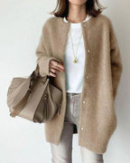 Women's Oversized Knit Cardigan with Snap Buttons, Beige, view 1