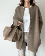 Women's Oversized Knit Cardigan with Snap Buttons, Brown, view 2