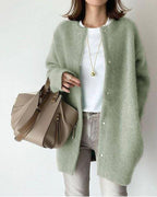 Women's Oversized Knit Cardigan with Snap Buttons, Sage Green, view 6