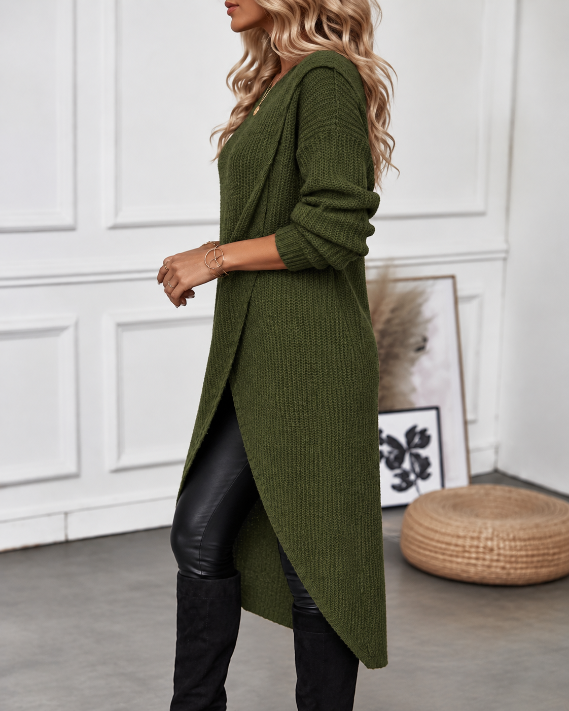 Women's Oversized Knit Dress with Wrap Split Hem, view 2