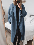 Women's Oversized Long Coat with Wide Lapels, Blue, view 1