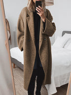 Women's Oversized Long Coat with Wide Lapels, Brown, view 3