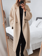 Women's Oversized Long Coat with Wide Lapels, Beige, view 5