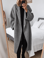 Women's Oversized Long Coat with Wide Lapels, Grey, view 6