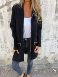 Women's Oversized Longline Zip Cardigan with Zip Pockets, Black, view 1
