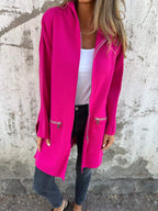 Women's Oversized Longline Zip Cardigan with Zip Pockets, Pink, view 2