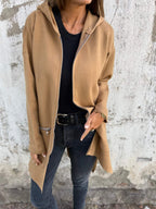 Women's Oversized Longline Zip Cardigan with Zip Pockets, Brown, view 5