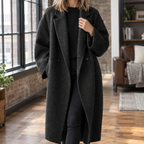 Women's Oversized Maxi Coat with Double-Button Front, Black, view 1