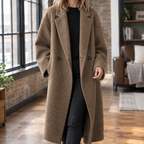Women's Oversized Maxi Coat with Double-Button Front, Brown, view 4