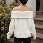 Women's Oversized Off-Shoulder Fold-Over Neckline Jumper, view 2