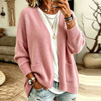 Women's Oversized Open-Front Cardigan with Patch Pockets, Pink, view 2
