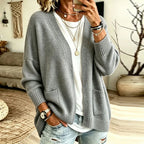 Women's Oversized Open-Front Cardigan with Patch Pockets, Grey, view 3