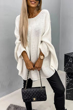 Women's Oversized Poncho Jumper with Batwing Sleeves, Cream, view 3
