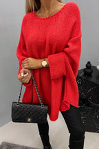 Women's Oversized Poncho Jumper with Batwing Sleeves, Red, view 5