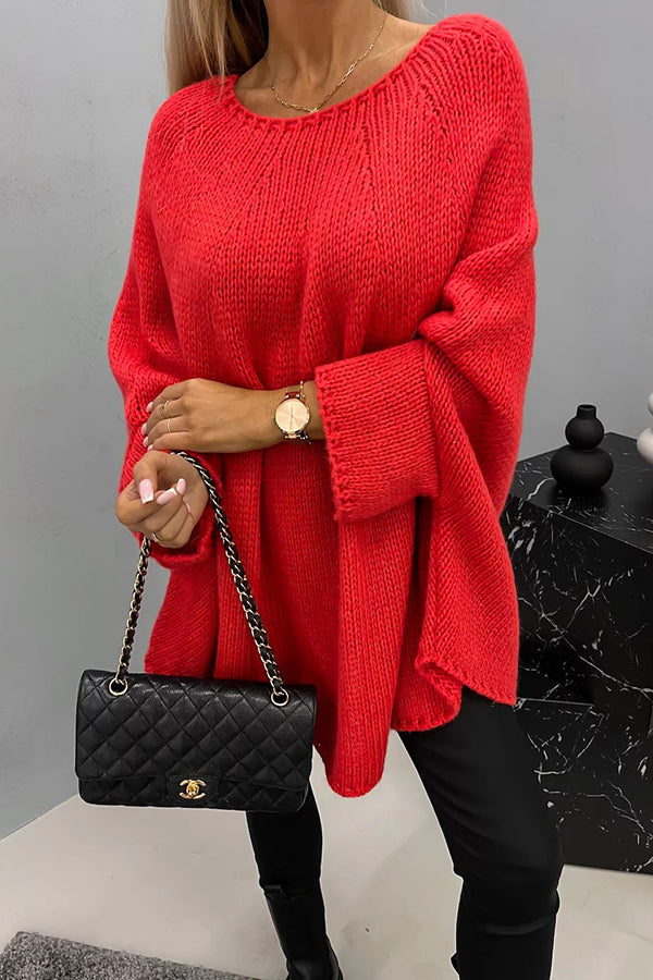 Women's Oversized Poncho Jumper with Batwing Sleeves, Red, view 5