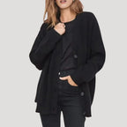 Women's Oversized Ribbed Knit Cardigan with Deep V-Neckline, Black, view 6