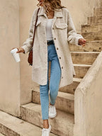 Women's Oversized Teddy Coat with Flap Chest Pockets, view 3