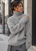 Women's Oversized Turtleneck Jumper with Dropped Shoulders, Light Grey, view 1