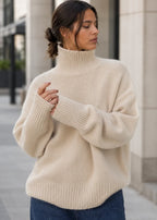 Women's Oversized Turtleneck Jumper with Dropped Shoulders, Apricot, view 2