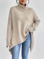 Women's Oversized Turtleneck Jumper with Side Slits, view 2