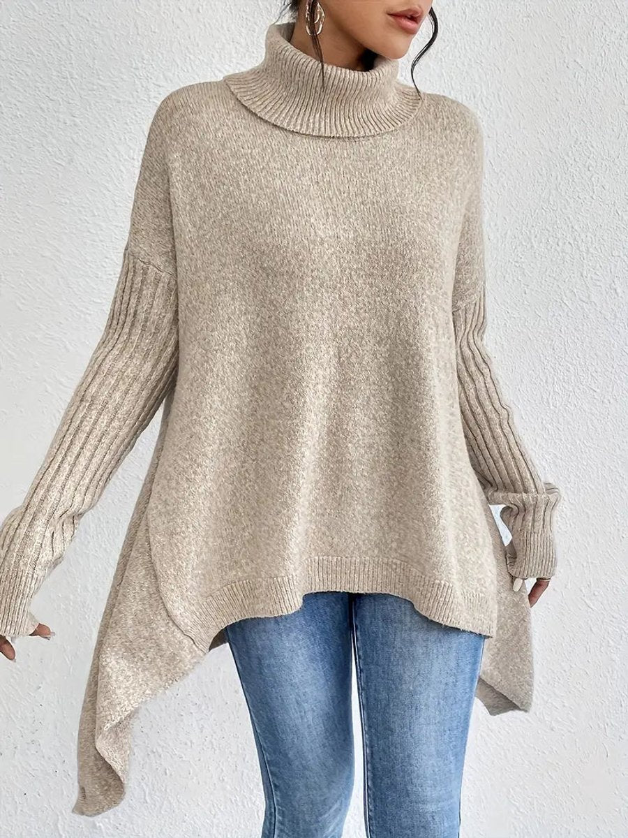 Women's Oversized Turtleneck Jumper with Side Slits, view 3