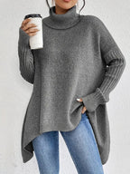 Women's Oversized Turtleneck Jumper with Side Slits, Grey, view 6