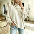 Women's Oversized Turtleneck Jumper with Wide Sleeves, Ivory, view 1