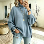 Women's Oversized Turtleneck Jumper with Wide Sleeves, Light Blue, view 2