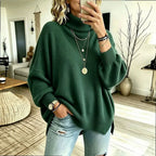Women's Oversized Turtleneck Jumper with Wide Sleeves, Dark Green, view 3