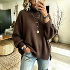 Women's Oversized Turtleneck Jumper with Wide Sleeves, Dark Brown, view 4