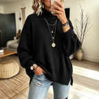 Women's Oversized Turtleneck Jumper with Wide Sleeves, Black, view 5