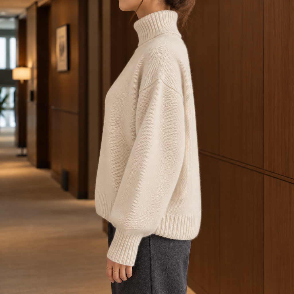 Women's Oversized Turtleneck Wool-Effect Knit Jumper, view 2