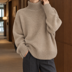Women's Oversized Turtleneck Wool-Effect Knit Jumper, Khaki, view 5