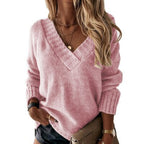 Women's Oversized V-Neck Jumper with Ribbed Trim, Pink, view 6
