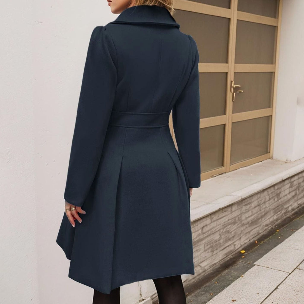 Women's Pleated Double-Breasted Coat with Gold-Tone Buttons, view 2