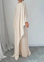 Women's Pleated Maxi Dress with Flowing Cape Sleeves, view 2
