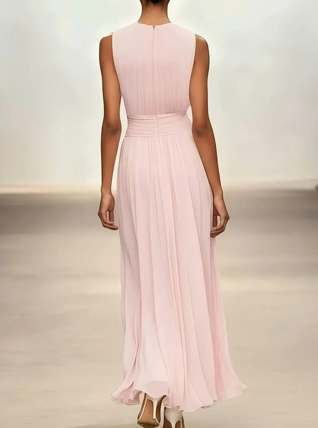 Women's Pleated Maxi Wedding Guest Dress with Gathered Waist, view 2