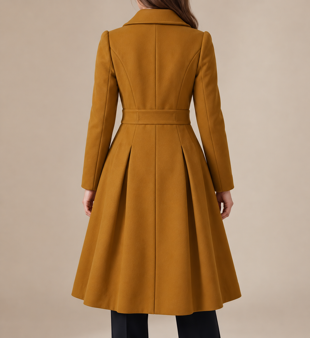 Women's Pleated-Skirt Coat with Double-Breasted Buttons, view 2