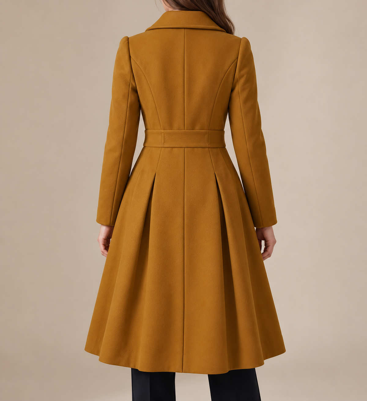 Women's Pleated-Skirt Coat with Double-Breasted Buttons, view 2