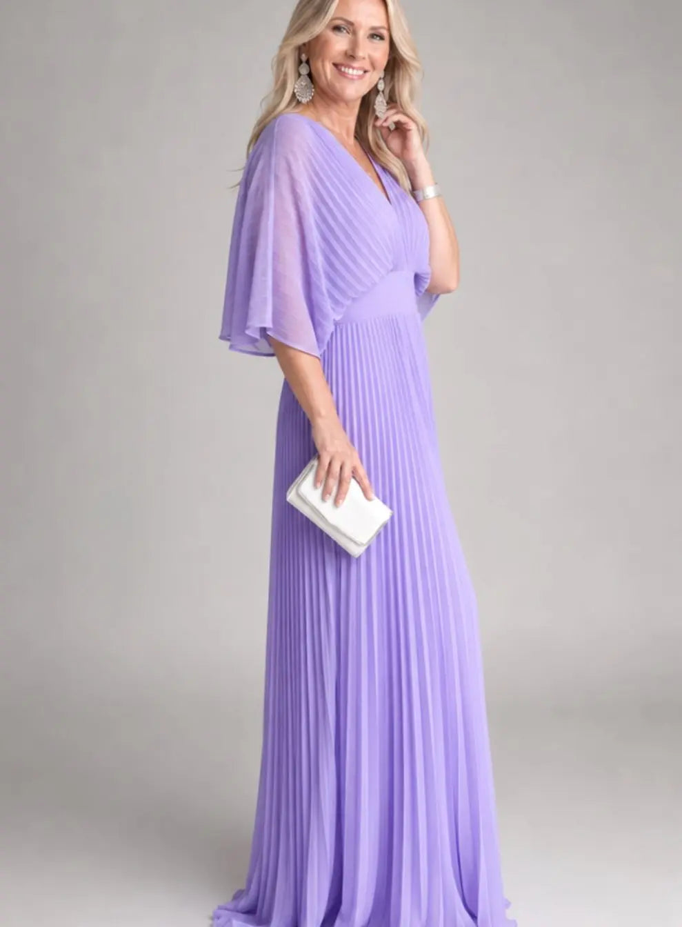Women's Pleated V-Neck Maxi Dress with Flutter Sleeves, view 2