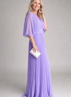 Women's Pleated V-Neck Maxi Dress with Flutter Sleeves, view 2
