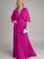 Women's Pleated V-Neck Maxi Dress with Flutter Sleeves, Pink, view 4