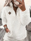 Women's Plush Sherpa Half Zip Jumper with Stand Collar, White, view 1