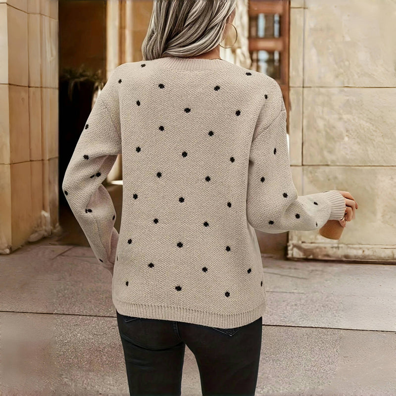 Women's Polka Dot Knit Jumper with Crew Neck and Ribbed Cuffs, view 2