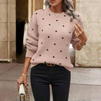 Women's Polka Dot Knit Jumper with Crew Neck and Ribbed Cuffs, Pink, view 5