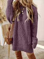 Women's Purple Diamond Cable Knit Mini Dress, view 3