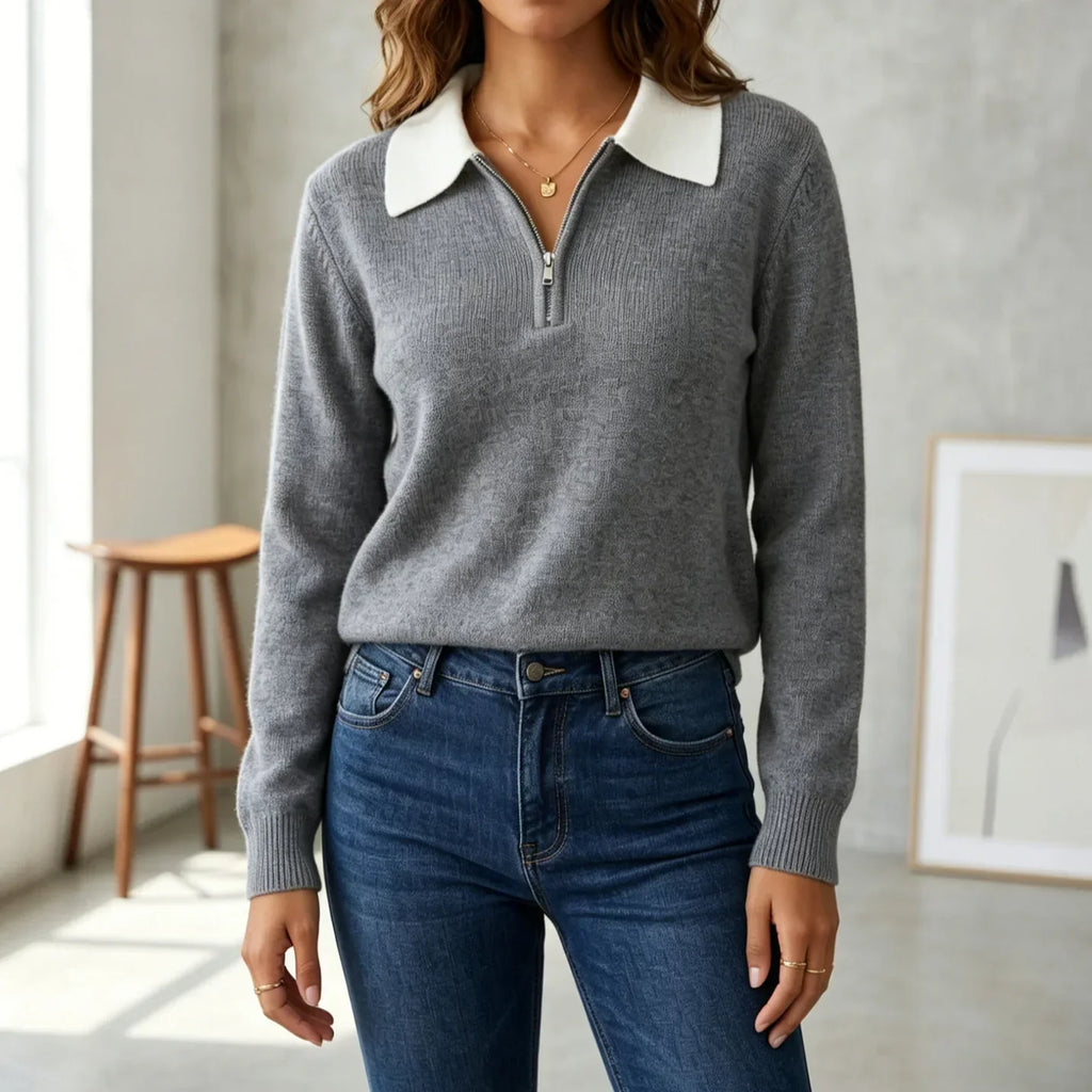 Women's Quarter Zip Contrast Collar Knit Jumper, view 1